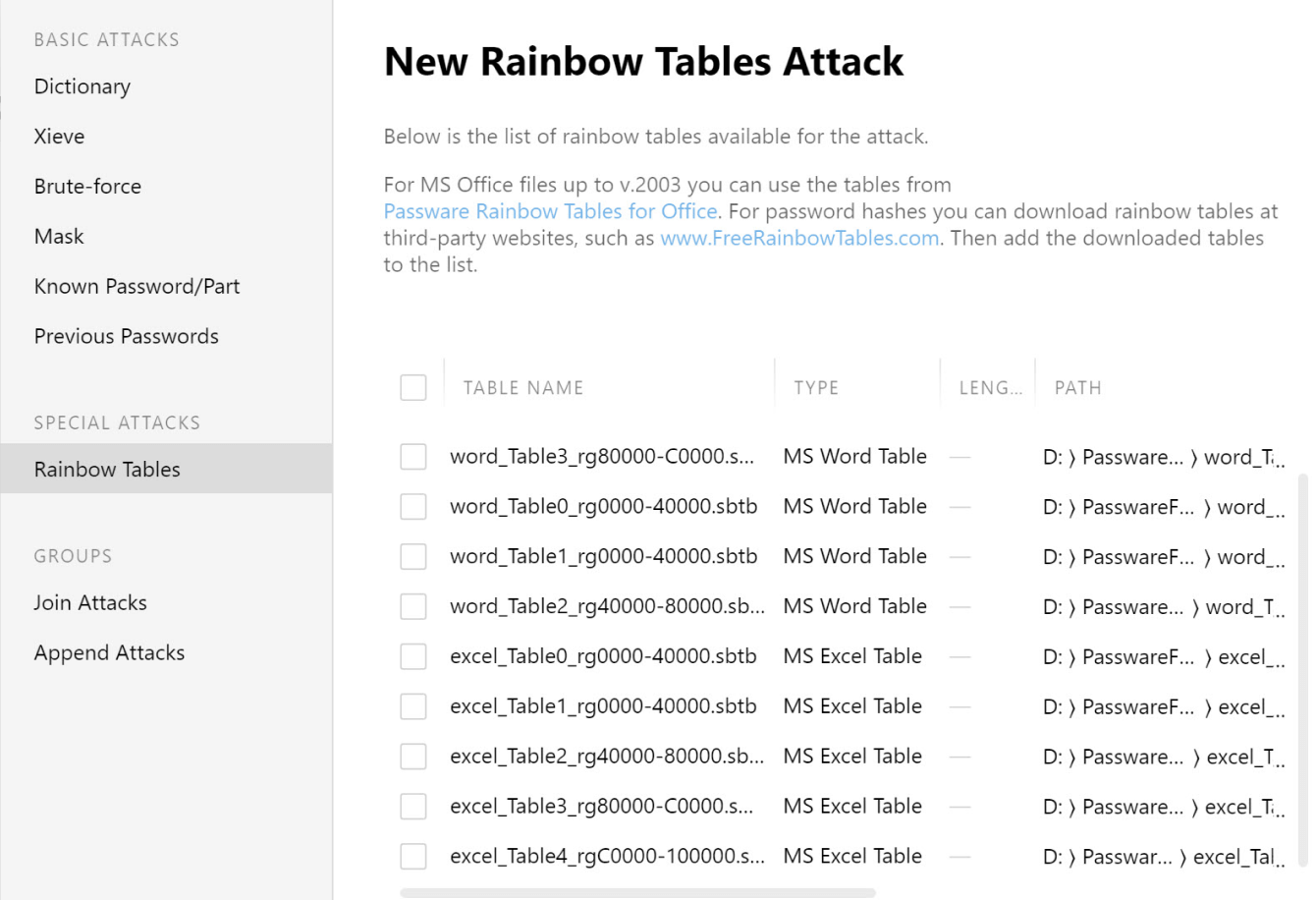 Passware Rainbow Tables for Office